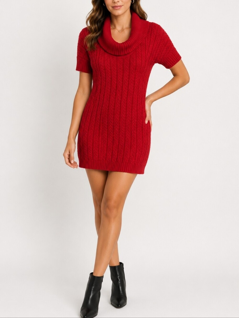 CALVIN KLEIN ~Woman Size XS~ Red Knit Sweater Mini Dress Short Sleeve.